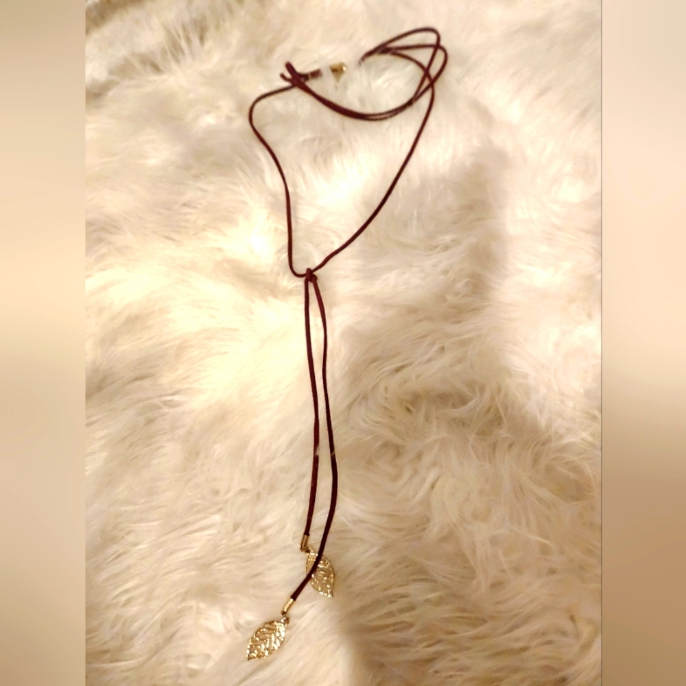 Charming Charlie Long Multi Wrap Suede Choker Gold Leaves